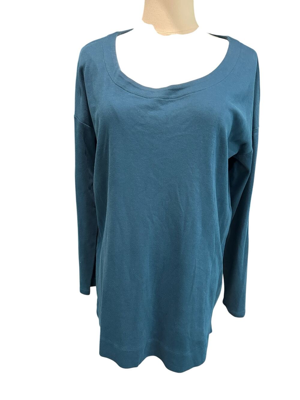 J.Jill Simply Supima Scoop Neck Green Tunic SZ SM Long Sleeve
